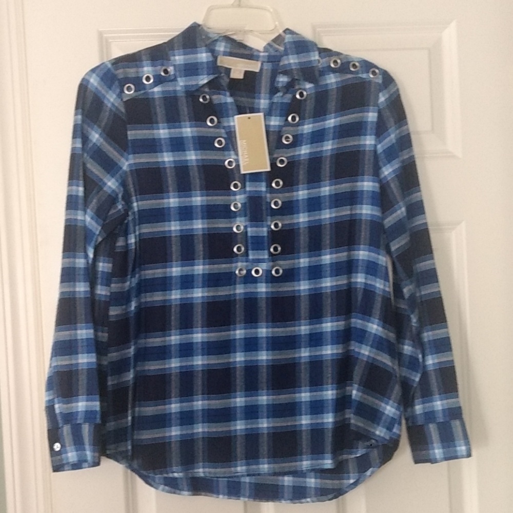 Michael Kors Top NWT Size M Blue Plaid